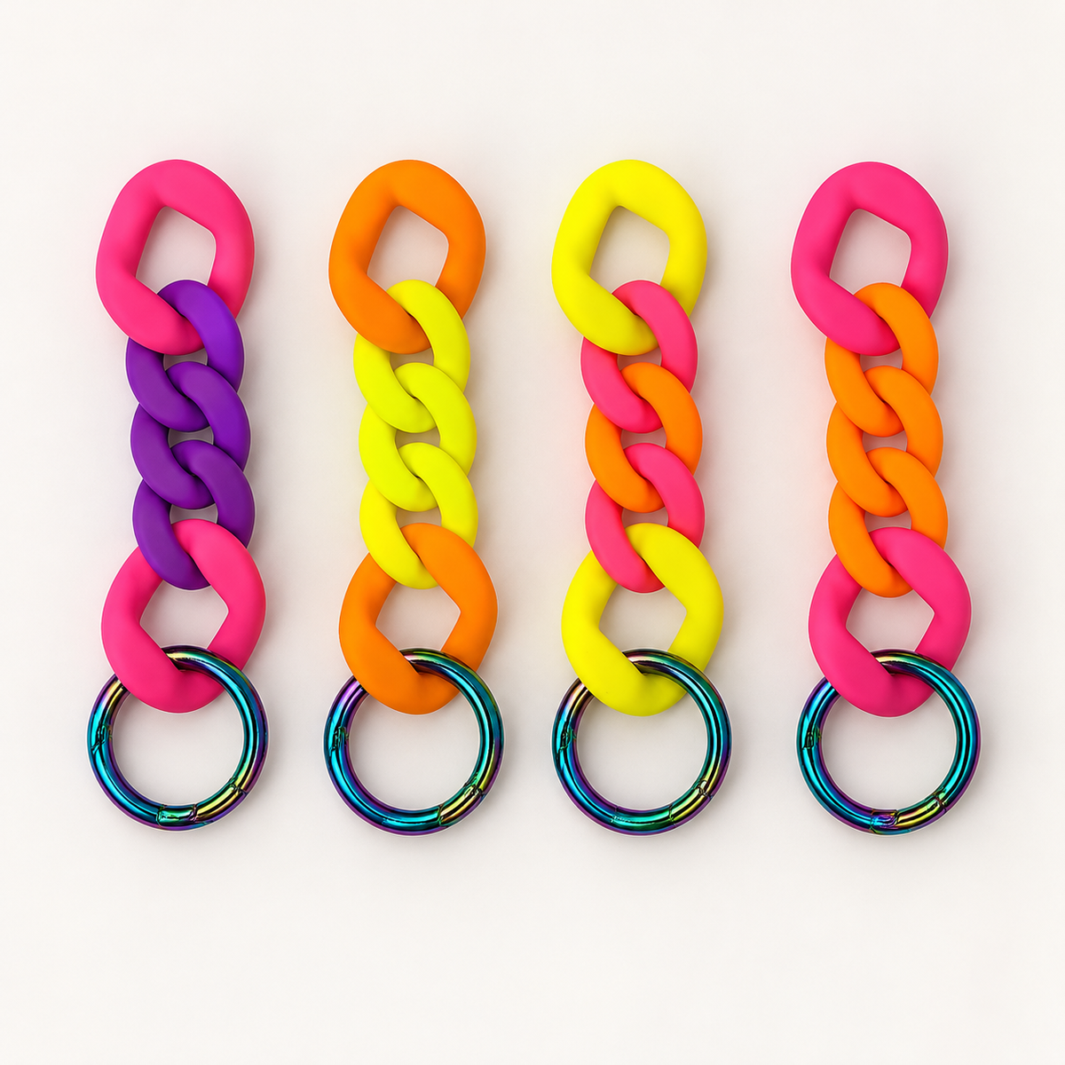 Neon-Schlüsselanhänger mit Chunky-Kette und Regenbogen-Karabiner