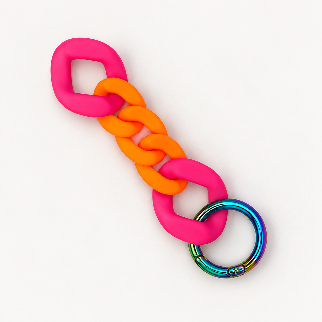 Neon-Schlüsselanhänger mit Chunky-Kette und Regenbogen-Karabiner