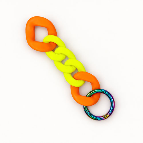 Neon-Schlüsselanhänger mit Chunky-Kette und Regenbogen-Karabiner